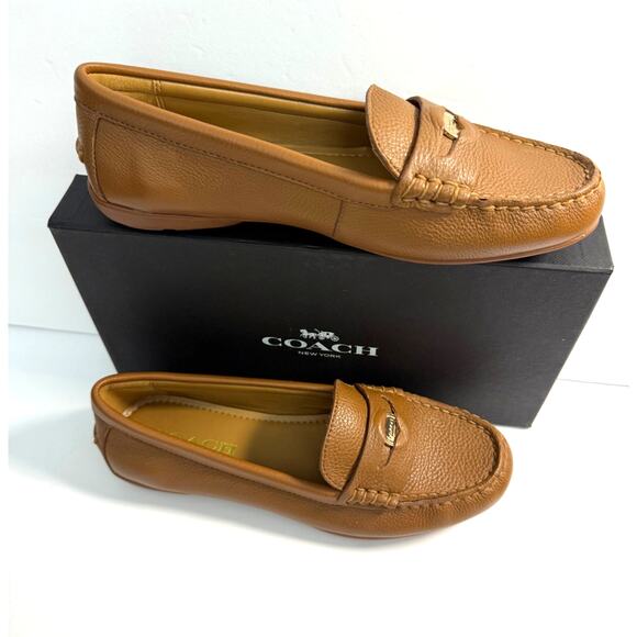 Coach Shoes Penny Peb Grn Leather Saddle Size 6.5 New in Box - Picture 2 of 6